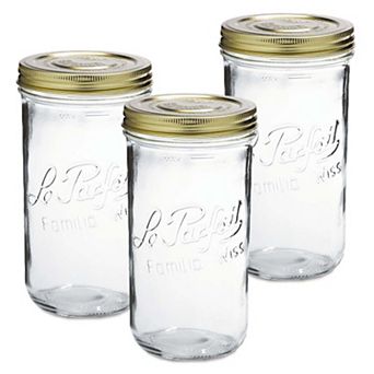 Le Parfait Familia Wiss Terrine French Glass Mason Jars With 2 pc Lid - Canning Storage 48 Fl Oz