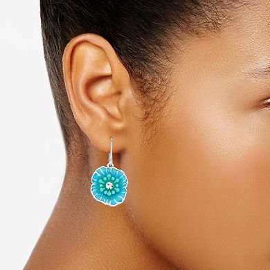 Napier Silver Tone Turquoise Glass Flower Drop Earrings