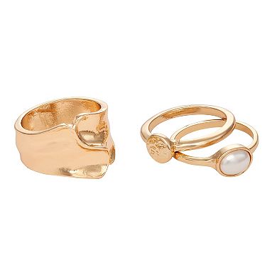 Sonoma Goods For Life® Gold Tone Simulated Pearl Chunky 3-piece Rings Set