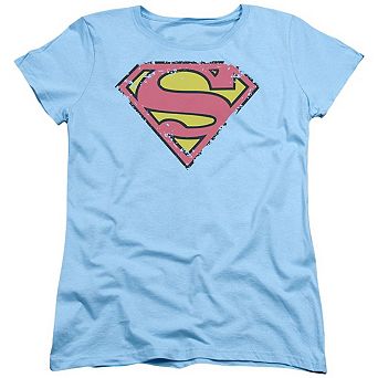 Superman Distressed Shield Short Sleeve Womens T-shirt