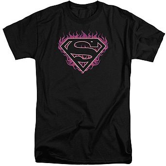 Superman Fuchsia Flames Short Sleeve Adult Tall T-shirt