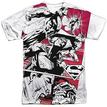 Superman Angry Red Short Sleeve Adult 100% Poly Crew T-shirt