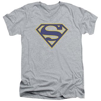 Superman Maize & Blue Shield Short Sleeve Adult V Neck T-shirt