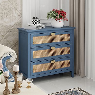 Wood Mdf Rattan Hollow-style Furniture 3-drawer China Cabinet With Anti-slip Mats