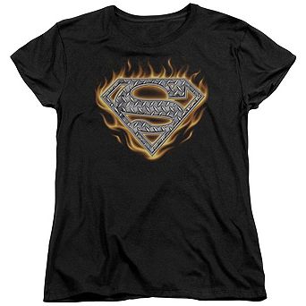 Superman Steel Fire Shield Short Sleeve Womens T-shirt