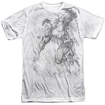 Superman Pencil City To Space Short Sleeve Adult 100% Poly Crew T-shirt