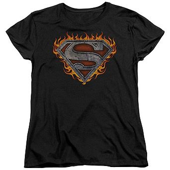 Superman Iron Fire Shield Short Sleeve Womens T-shirt