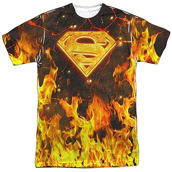 Superman Fire Logo Short Sleeve Adult Poly Crew T-shirt