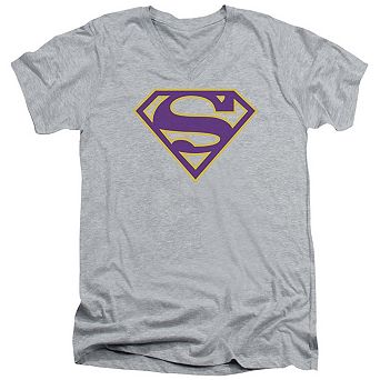 Superman Purple & Gold Shield Short Sleeve Adult V Neck T-shirt