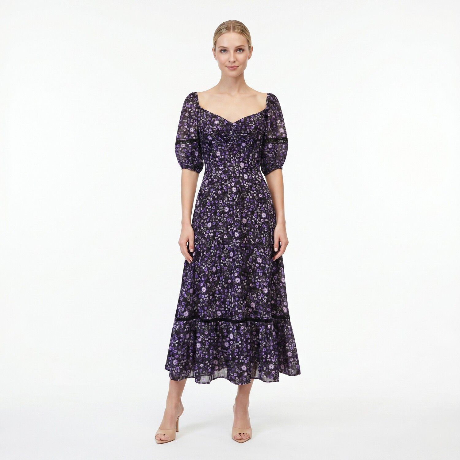 Женские платья Maison Tara Floral Square Neck Midi Dress