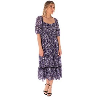 Women's Maison Tara Floral Square Neck Midi Dress