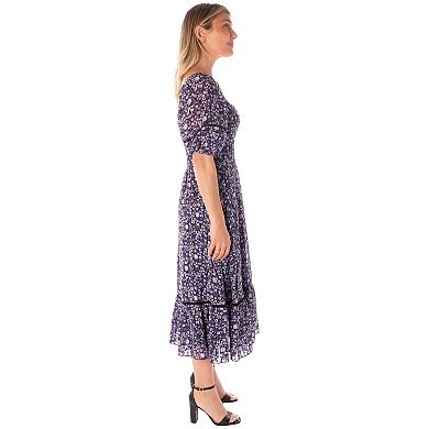 Women's Maison Tara Floral Square Neck Midi Dress