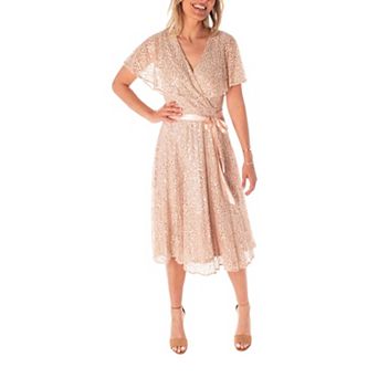 Women's Maison Tara Sequin Lace V-Neck Fit & Flare Midi Dress