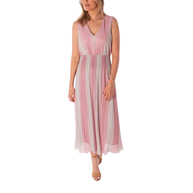 Women's Maison Tara Pleated Mesh Smocked Waist Fit & Flare Midi Dress, Size: 4, Blush Silver