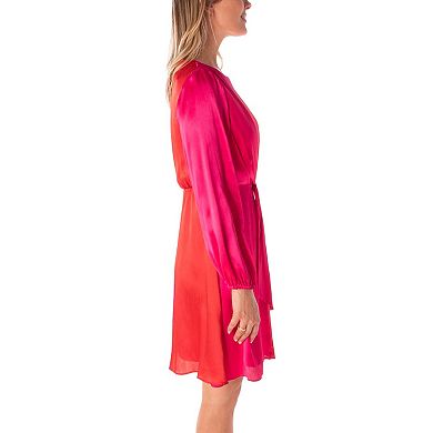 Women's Maison Tara Satin Color Blocked Fit & Flare Mini Dress
