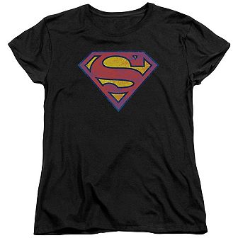 Superman Neon Distress Logo Short Sleeve Womens T-shirt