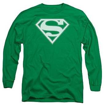 Superman Green & White Shield Long Sleeve Adult T-shirt
