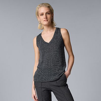 Simply Vera VERAWANG トップス Simply Vera Vera Wang Ribbed Black Tank Top with Love Flower