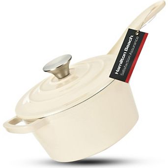 Hamilton Beach Enameled Cast Iron Sauce Pan 2-qt Gray, Cream Enamel Coating, Safe Up To 400 Degrees