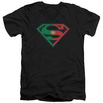Superman Portugal Shield Short Sleeve Adult V Neck T-shirt