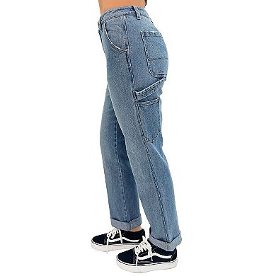 Juniors' Rewash Rolled Hem Straight Carpenter Jeans