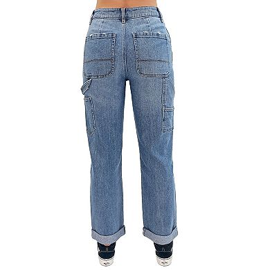 Juniors' Rewash Rolled Hem Straight Carpenter Jeans
