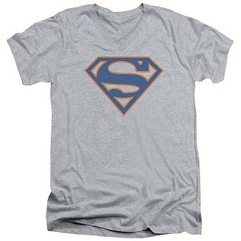 Superman Blue & Orange Shield Short Sleeve Adult V Neck T-shirt