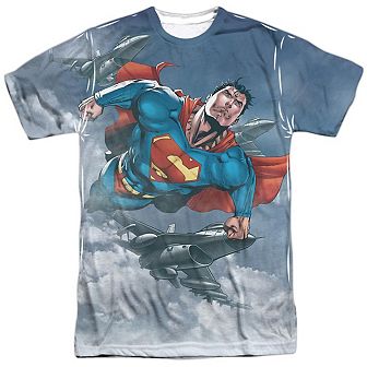 Superman In The Sky Short Sleeve Adult Poly Crew T-shirt