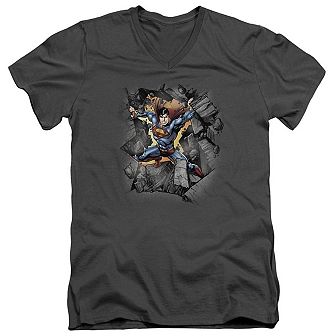 Superman Break On Through Short Sleeve Adult V Neck T-shirt