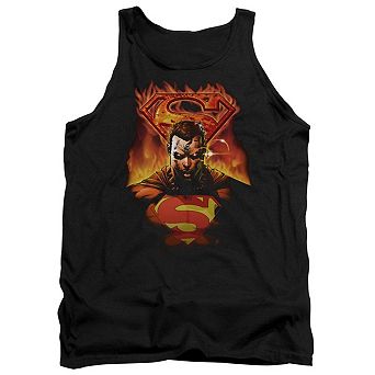 Superman Man On Fire Adult Tank Top