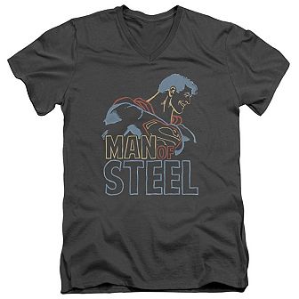Superman Colored Lines Short Sleeve Adult V Neck T-shirt