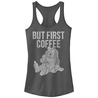 Juniors' Snow White And The Seven Dwarfs Sleepy But First Coffee Racerback Graphic Tank Top