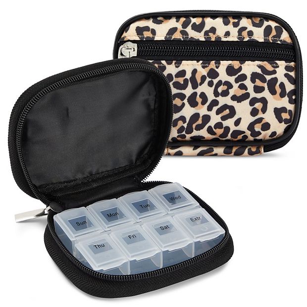 2-pack Weekly Medication Pill Organizer, 2.7x4x1 In, Leopard