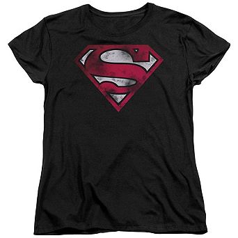 Superman War-torn Shield Short Sleeve Womens T-shirt