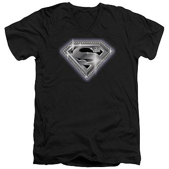 Superman Bling Shield Short Sleeve Adult V Neck T-shirt