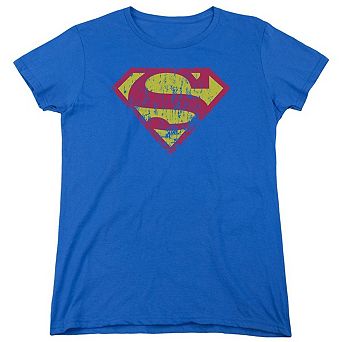 Superman Classic Logo Distressed Short Sleeve Womens T-shirt