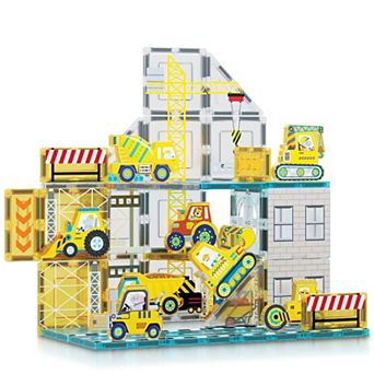 PicassoTiles 45 pc Construction, STEM Toy Magnet Tile, Building Block for Kid Age 3 & Up, PTQ11