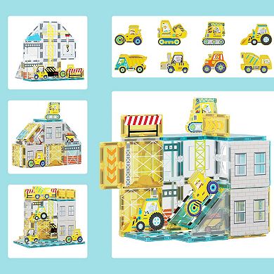 PicassoTiles 45 Piece Construction, STEM Toy Magnet Tile, Building Block for Kid Age 3 & Up, PTQ11