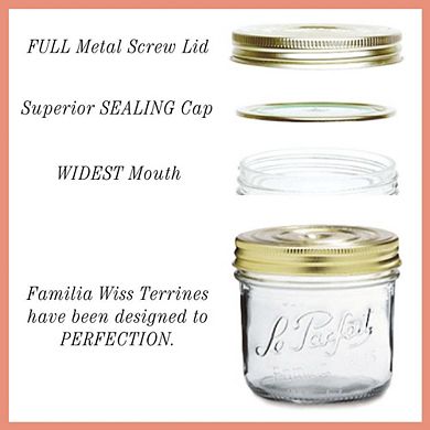 Le Parfait Familia Wiss Terrine French Glass Mason Jars With 2 Piece Lid - Canning Storage 12 Fl Oz