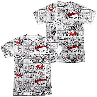 Superman Comic Page All Over Short Sleeve Adult 100% Poly Crew T-shirt