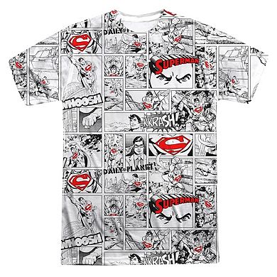 Superman Comic Page All Over Short Sleeve Adult 100% Poly Crew T-shirt