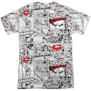 Superman Comic Page All Over Short Sleeve Adult 100% Poly Crew T-shirt