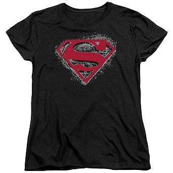 Superman Hardcore Noir Shield Short Sleeve Womens T-shirt
