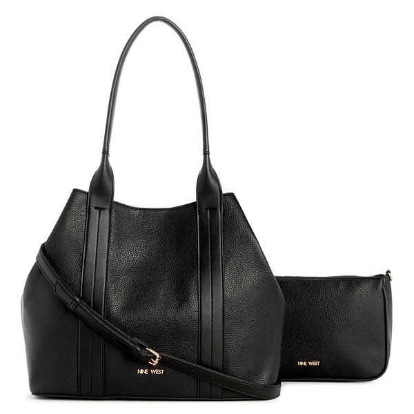 Nine West Kole Trap Tote Bag With Pouch 2-Piece Set - Black