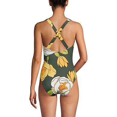 Women's Lands' End Chlorine Resistant Scoop Neck Sporty One Piece Swimsuit