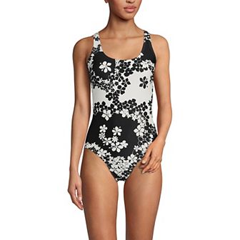 Women's Lands' End Chlorine Resistant Scoop Neck Sporty One-Piece Swimsuit