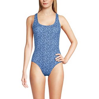 Women's Lands' End Chlorine Resistant Scoop Neck Sporty One-Piece Swimsuit