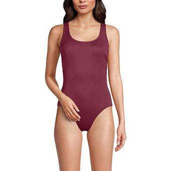 Women's Lands' End Chlorine Resistant Scoop Neck Sporty One-Piece Swimsuit