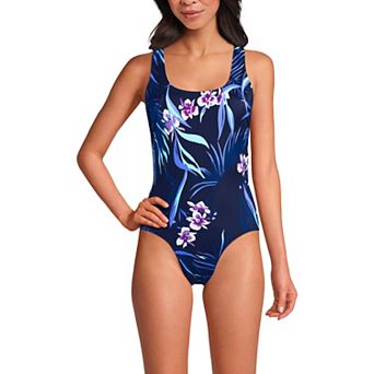 Women's Lands' End Chlorine Resistant Scoop Neck Sporty One-Piece Swimsuit