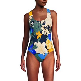 Women's Lands' End Chlorine Resistant Scoop Neck Sporty One-Piece Swimsuit